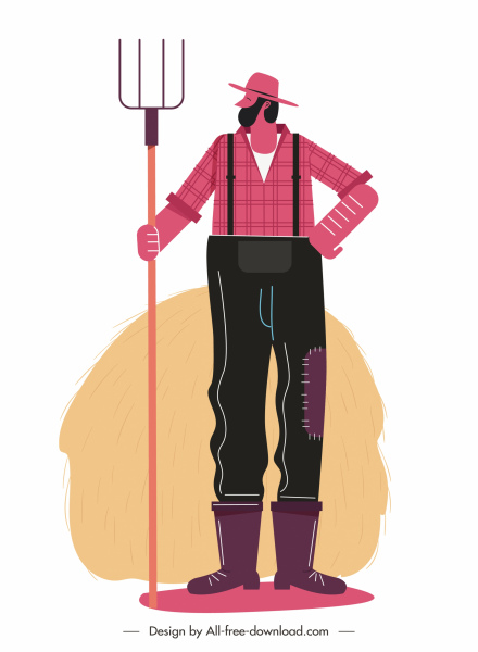 фермер значок цветные плоский эскиз мультипликационный персонаж