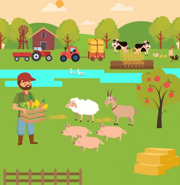 landwirtschaftlichen Hintergrund farbige Cartoon-design