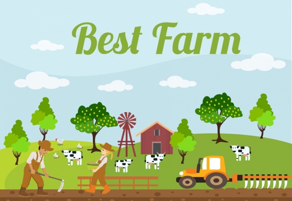 農業背景彩色卡通設計