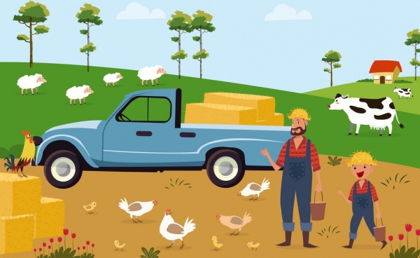 landwirtschaftlichen Hintergrund Transport van Rinder Landwirt Symbole