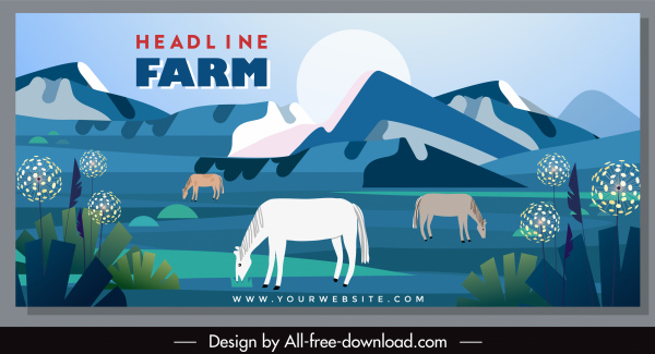 фермерский баннер крупного рогатого скота эскиз плоский классический дизайн