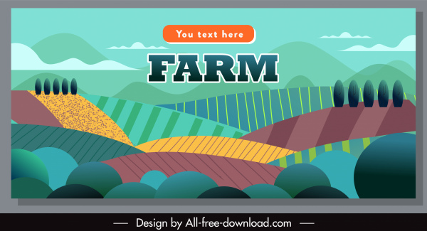 spanduk pertanian sketsa lapangan warna-warni datar klasik