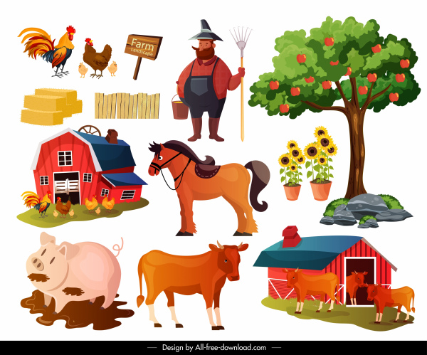 농업 디자인 요소 가축 가금류 농부 스케치