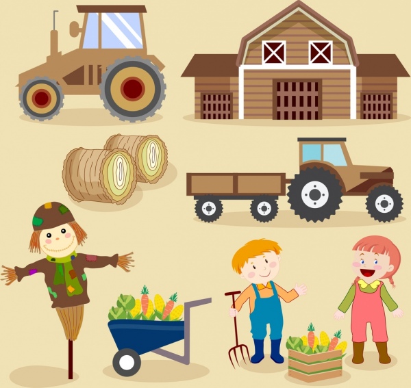 Elementos de diseño de diseño de dibujos animados de colores la agricultura