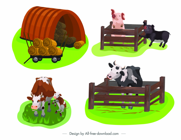 Elementos de diseño agrícola boceto de paja de vaca de cerdo