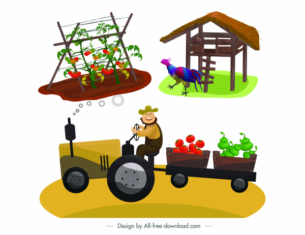 nông nghiệp yếu tố thiết kế ký họa nông dân nhà máy gia cầm