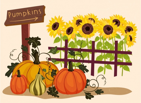 pertanian menggambar desain warna-warni bunga matahari labu ikon