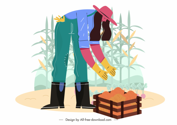 récolte agricole peinture dessin animé conception femme croquis de maïs