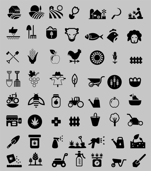 ícones de agricultura define com design de silhuetas