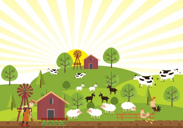 pertanian lukisan sapi petani ikon sinar dekorasi