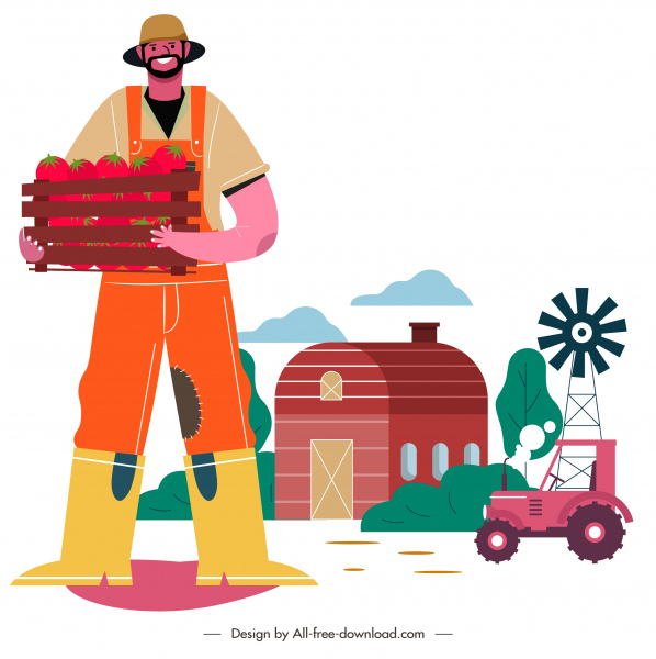 الزراعة الرسم رجل المحاصيل المحاصيل عناصر رسم