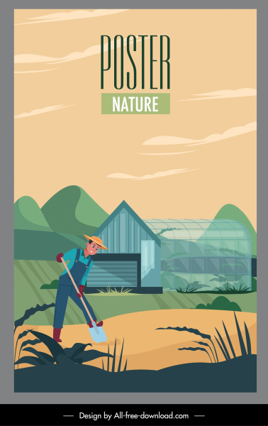 農業海報工作的人素描卡通設計。