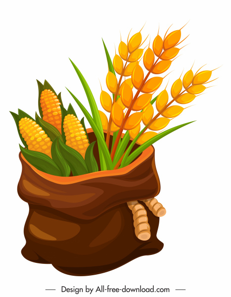 الزراعة رمز المنتج الكلاسيكية الذرة كيس الحبوب رسم