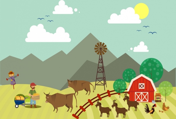 landwirtschaftlichen Arbeit Hintergrund farbige Cartoon-design