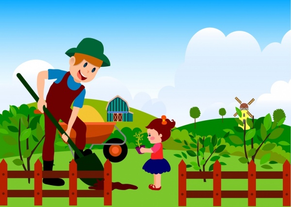 landwirtschaftlichen Arbeit Hintergrund bunten Cartoon Dekoration menschliche Symbole