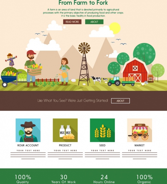 pertanian kerja banner dekorasi halaman web gaya kartun