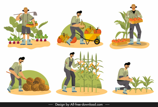 trabajo agrícola icono personajes de dibujos animados sketch