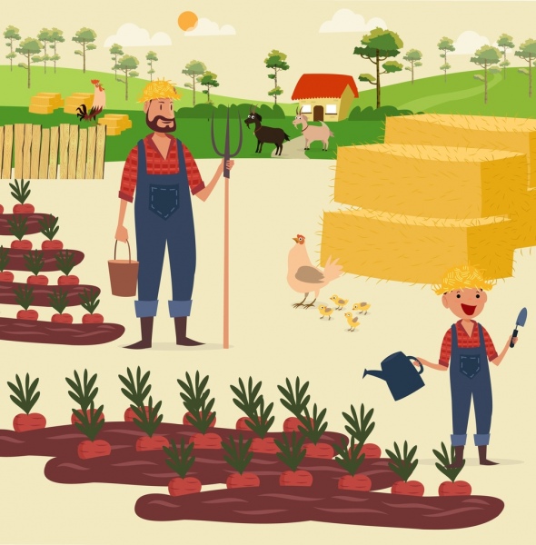 Los trabajos agrícolas tema de dibujos animados de colores decoracion