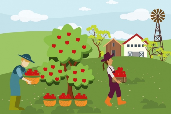 農業作業テーマ人間の収穫果実のデザイン