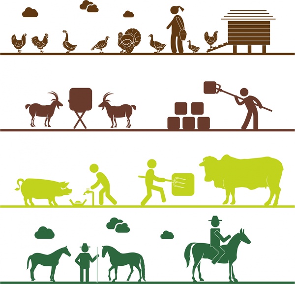 agricoltura lavora con vari stili di silhouette concetti illustrazione