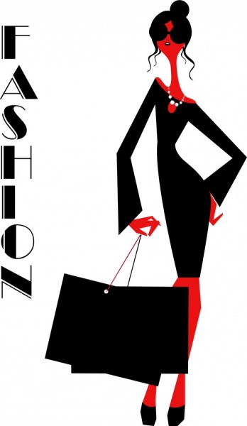 ícone de senhora da moda fundo preto branco vermelho decoração