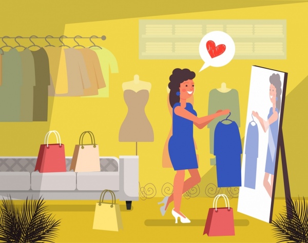 Moda Bayan simgesi karikatür tasarım alışveriş arka plan