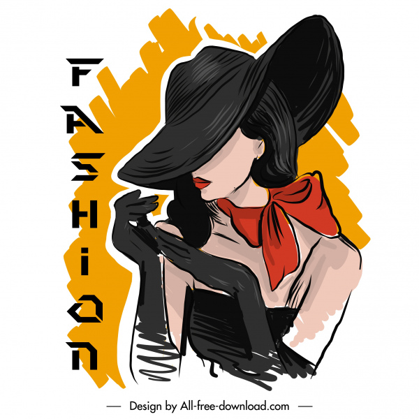 Mode-Banner-Vorlage Glamour Dame Skizze handgezeichnete Design