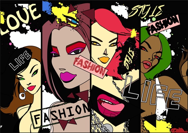 Fashion Banners Sketch Design With Stylish Girls