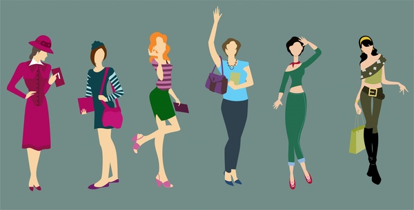 illustrazione del concetto di moda con donne che indossano abiti vari