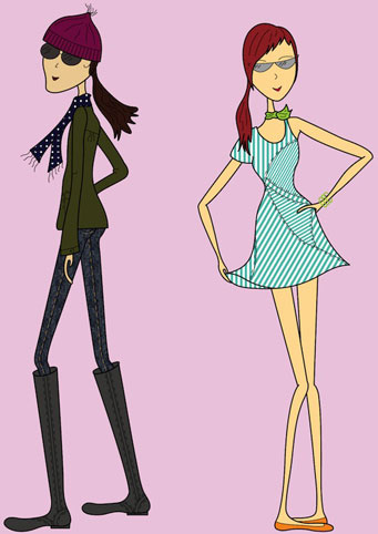 Fashion Girls In Winter And Summer Cloths Vector
