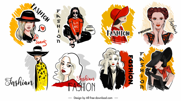 moda modeli simgeleri renkli handdrawn karikatür kroki