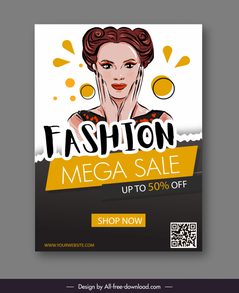 poster penjualan fashion wanita muda sketsa handdrawn klasik