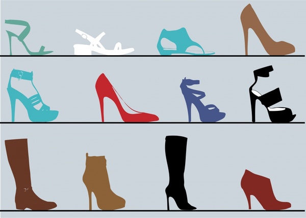 Koleksi sepatu fashion untuk wanita realistis vektor