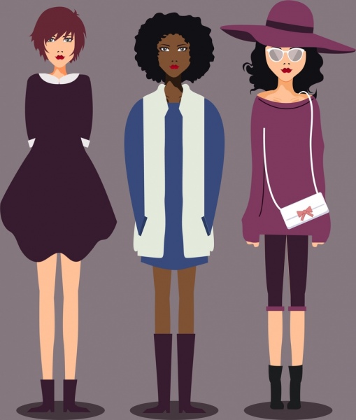 модные женщины иконы элегантной одежды цветной мультфильм