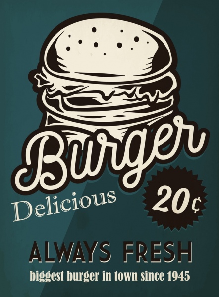 Fast Food Reklam Burger Simgesi Retro Tasarım