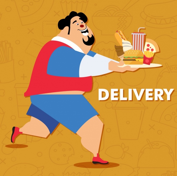 iconos de comida comida rápida anuncio hombre gordo