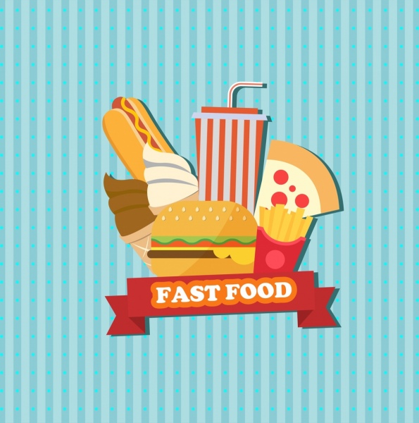 Fast-food anúncio comida ícones listrado fundo