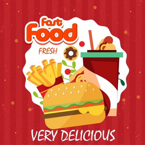 Fast food ogłoszenie hamburger frytki napój ikony