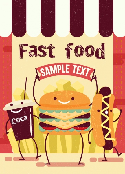 Fast-food anúncio hambúrguer Hot Dog ícones estilizados projeto