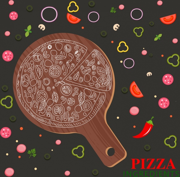 패스트 푸드 광고 주방 피자 재료 조각 아이콘
