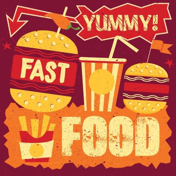 Fast food ogłoszenie wielobarwny retro grunge projektowania