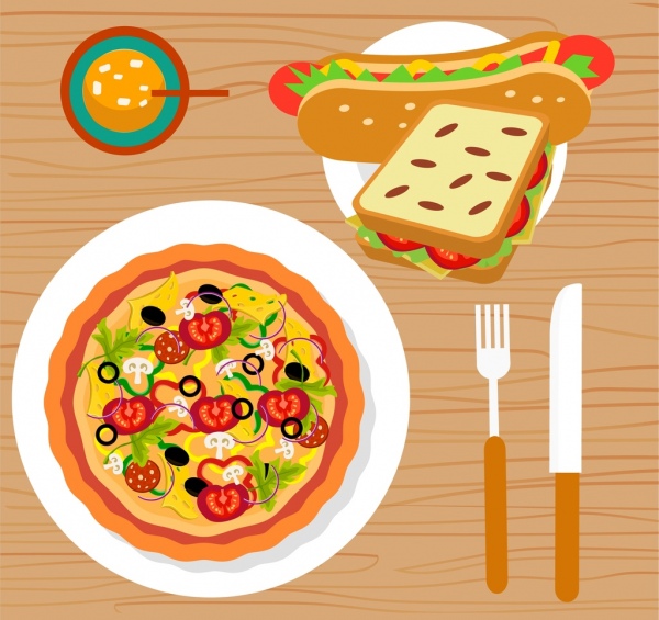icônes de fast - food annonce pizza hotdog sandwich décoration