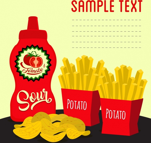 makanan cepat saji iklan keripik kentang tomat saus ikon