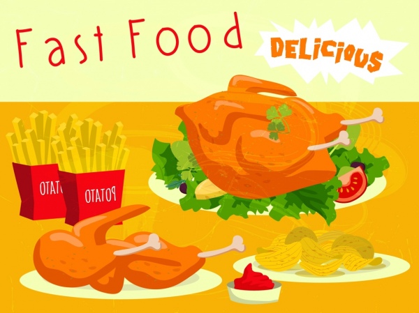 fast food reklama pieczonego kurczaka pieczonego ziemniaka ikony