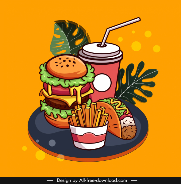 fast food publicidade fundo colorido esboço clássico
