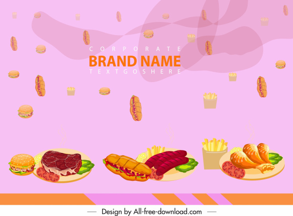 makanan cepat saji iklan latar belakang warna-warni dekorasi mengambang modern