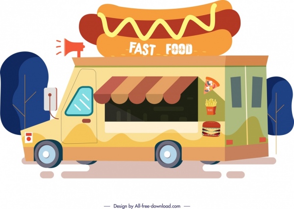 Fast-Food-Werbung Hintergrund Van Icon Cartoon Design