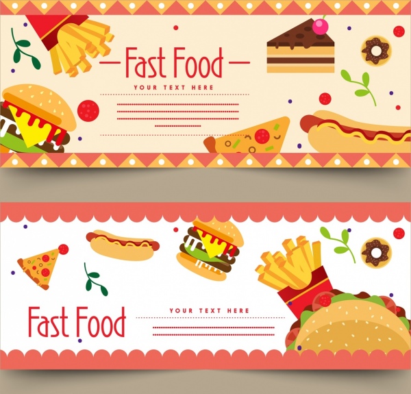 Fast-Food-Werbung Banner Burger Hotdog Chips Symbole