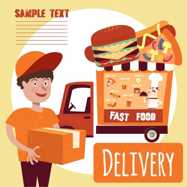Fast-Food Werbung junge LKW Symbole farbige cartoon