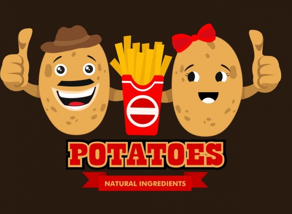 Fast-Food Werbung süße stilisiert Kartoffel Ikonen